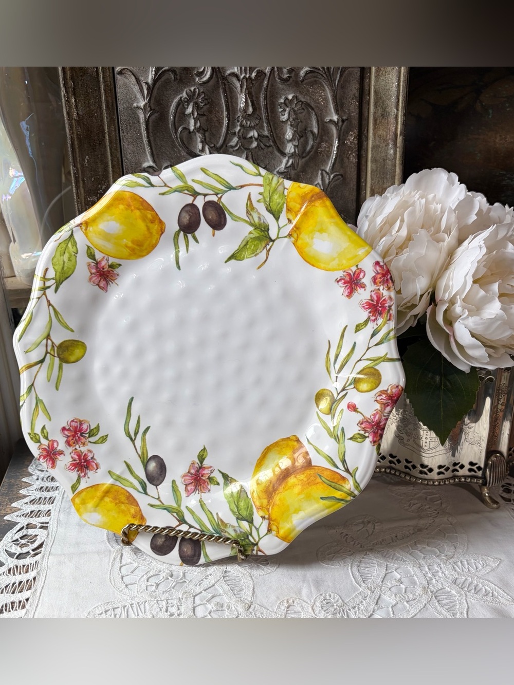Shabby Chic lemons flowers melamine dinner plates